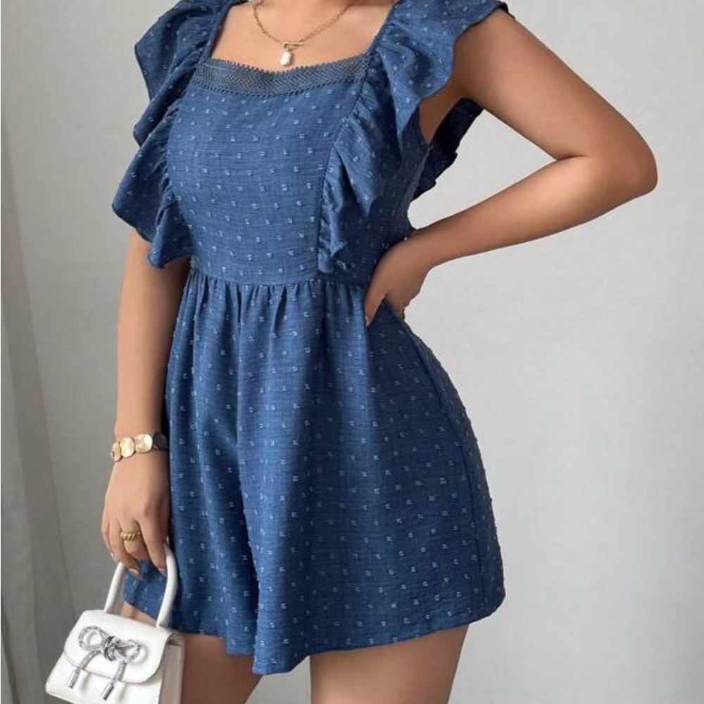 SHEIN Blue Ruffle Romper